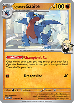 Uncommon Pokémon card Cynthia's Gabite 110/217 from Ascended Heroes expansion