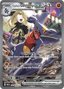 Special illustration rare Pokémon card Cynthia's Garchomp ex 232/182 from Destined Rivals expansion
