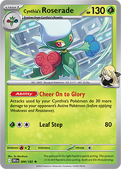 Rare Pokémon card Cynthia's Roserade 8/182 from Destined Rivals expansion