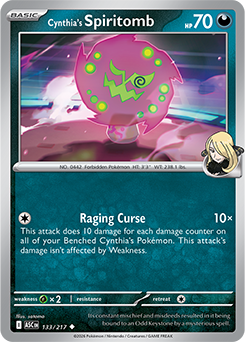Carte Pokémon Peu commune Spiritomb de Cynthia 133/217 de la série Héros Transcendants