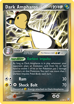 Rare Holo Pokémon card Dark Ampharos 2/109 from Ex Team Rocket Returns expansion