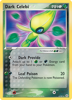 Rare Holo Pokémon card Dark Celebi 4/101 from Ex Hidden Legends expansion