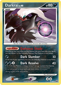 Rare holo Pokémon card Darkrai 3/100 from Majestic Dawn expansion