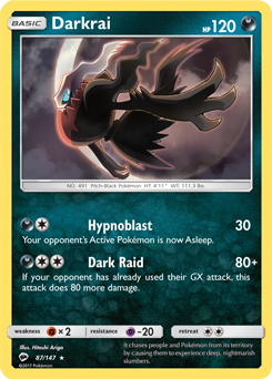 Rare holo Pokémon card Darkrai 87/147 from Burning Shadows expansion