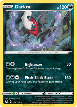 Rare Holo Pokémon card Darkrai 120/196 from Lost Origin expansion