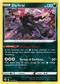 Rare Holo Pokémon card Darkrai 105/189 from Darkness Ablaze expansion