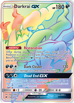 Secret Rainbow GX Pokémon card Darkrai GX 158/147 from Burning Shadows expansion