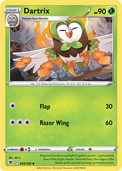 Uncommon Pokémon card Dartrix 020/189 from Astral Radiance expansion