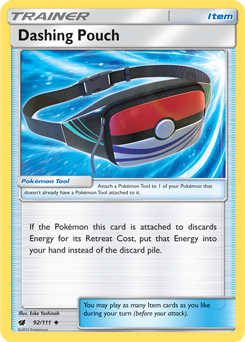 Uncommon Pokémon card Dashing Pouch 92/111 from Crimson Invasion expansion