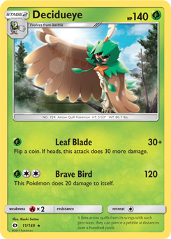 Rare Pokémon card Decidueye 11/149 from Sun & Moon expansion