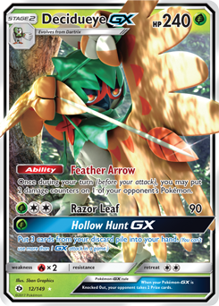 Pokémon GX Pokémon card Decidueye GX 12/149 from Sun & Moon expansion