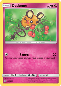 Uncommon Pokémon card Dedenne 145/236 from Unified Minds expansion