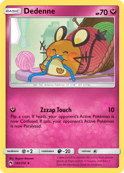 Uncommon Pokémon card Dedenne 142/214 from Lost Thunder expansion