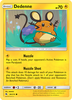 Common Pokémon card Dedenne 84/214 from Lost Thunder expansion