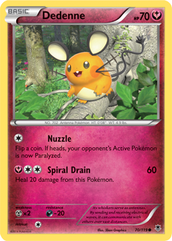 Common Pokémon card Dedenne 70/119 from Phantom Forces expansion