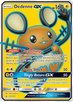 Full Art Pokémon Pokémon card Dedenne GX 195/214 from Unbroken Bonds expansion
