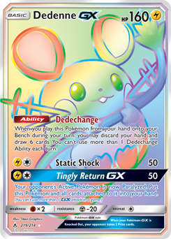 Carte Pokémon Secrète Rainbow GX Dedenne GX 219/214 de la série Alliance Infallible