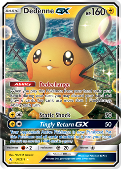 Pokémon GX Pokémon card Dedenne GX 57/214 from Unbroken Bonds expansion