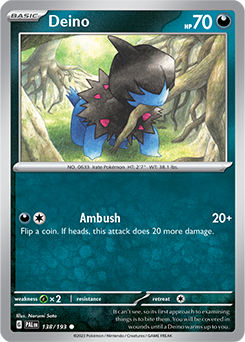Common Pokémon card Deino 138/193 from Paldea Evolved expansion