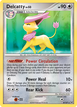 Rare holo Pokémon card Delcatty 4/127 from Platinuim expansion