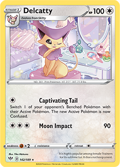 Rare Pokémon card Delcatty 142/189 from Darkness Ablaze expansion