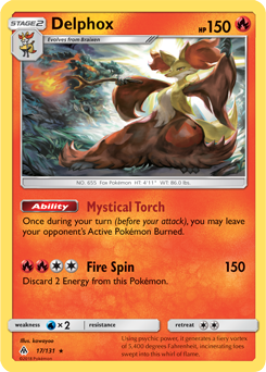 Rare holo Pokémon card Delphox 17/131 from Forbidden Light expansion