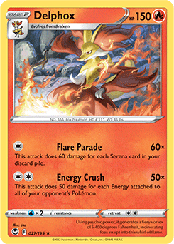 Rare Pokémon card Delphox 027/195 from Silver Tempest expansion