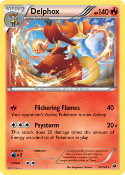 Rare holo Pokémon card Delphox 13/124 from Fates Collide expansion