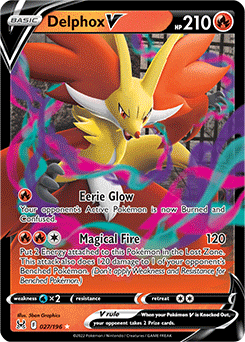 Ultra rare V Pokémon card Delphox V 027/196 from Lost Origin expansion