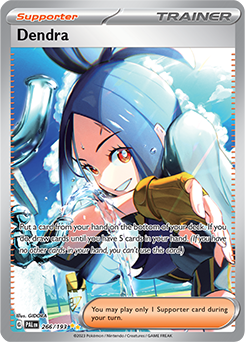 Special illustration rare Pokémon card Dendra 266/193 from Paldea Evolved expansion