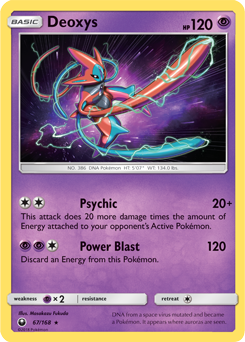 Rare holo Pokémon card Deoxys 67/168 from Celestial Storm expansion