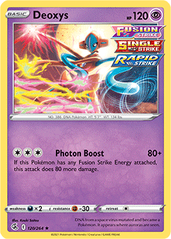 Rare Holo Pokémon card Deoxys 120/264 from Fusion Strike expansion