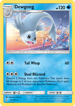 Rare Pokémon card Dewgong 45/214 from Unbroken Bonds expansion