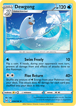 Rare Pokémon card Dewgong 034/196 from Lost Origin expansion