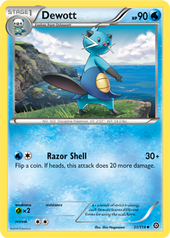 Uncommon Pokémon card Dewott 31/114 from Steam Siege expansion