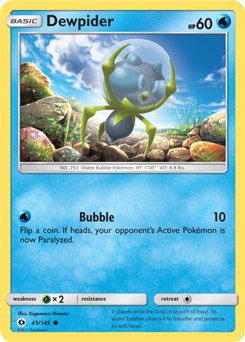 Common Pokémon card Dewpider 45/149 from Sun & Moon expansion