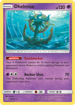 Rare holo Pokémon card Dhelmise 59/145 from Guardians Rising expansion