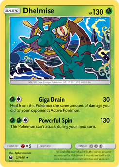 Rare Pokémon card Dhelmise 22/168 from Celestial Storm expansion