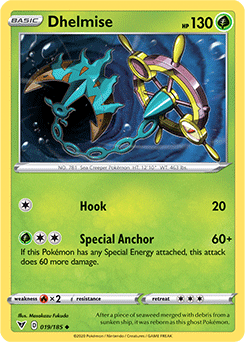 Uncommon Pokémon card Dhelmise 019/185 from Vivid Voltage expansion