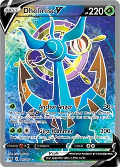 Full Art V Pokémon card Dhelmise V 187/202 from Sword & Shield expansion