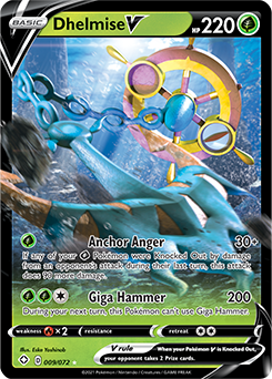 Ultra rare V Pokémon card Dhelmise V 009/072 from Shining Fates expansion