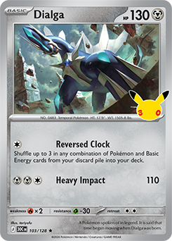 Rare Pokémon card Dialga 103/128 from 30th Celebration expansion