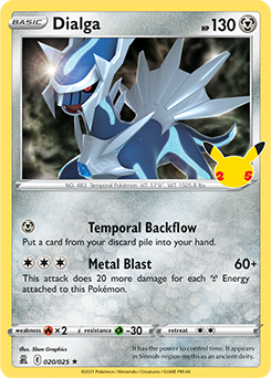 Rare Pokémon card Dialga 20/25 from Celebrations expansion