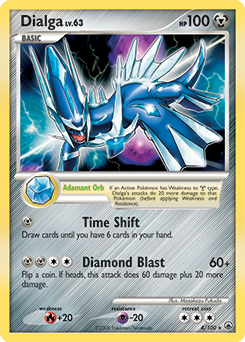 Rare holo Pokémon card Dialga 4/100 from Majestic Dawn expansion