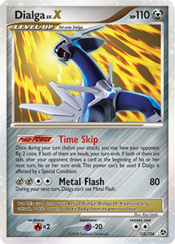 Lv. X Pokémon card Dialga LV.X 105/106 from Great Encounters expansion
