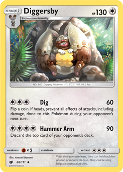 Uncommon Pokémon card Diggersby 88/111 from Crimson Invasion expansion