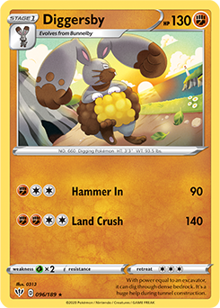 Rare Pokémon card Diggersby 96/189 from Darkness Ablaze expansion