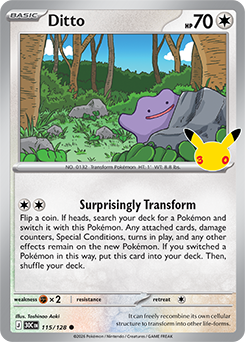 Common Pokémon card Ditto 115/128 from 30th Celebration expansion