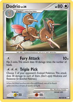Uncommon Pokémon card Dodrio 46/123 from Mysterious Treasures expansion