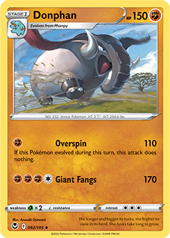 Uncommon Pokémon card Donphan 092/195 from Silver Tempest expansion